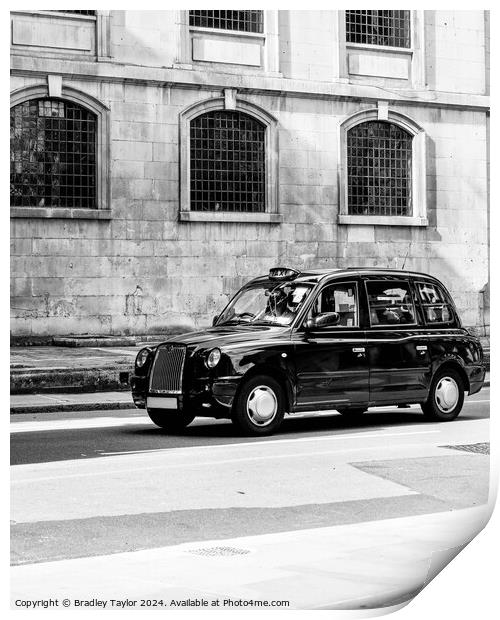 Iconic Black London Taxi in Black and White Print by Bradley Taylor