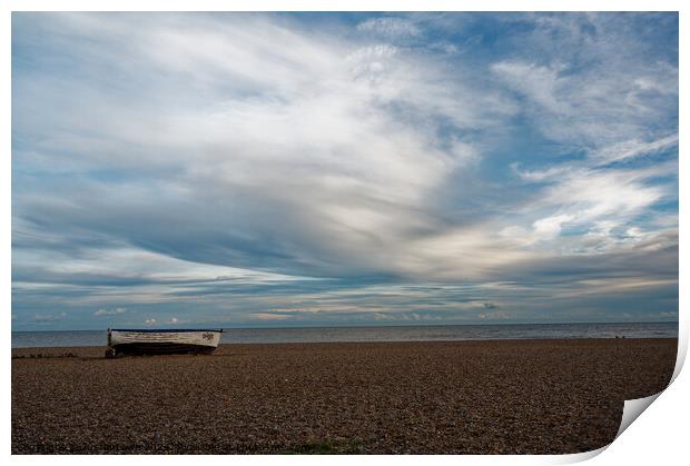 Old fishing boat at Aldeburgh Beach Print by Justin Lowe