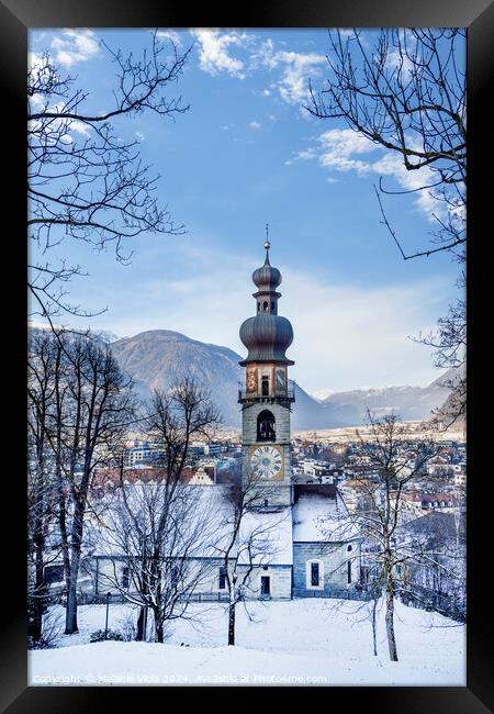 Winter impression from Bruneck with St. Katherine’s Church Framed Print by Melanie Viola