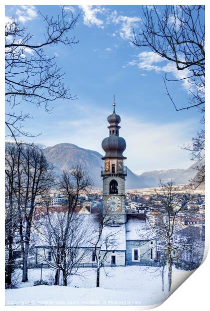 Winter impression from Bruneck with St. Katherine’s Church Print by Melanie Viola