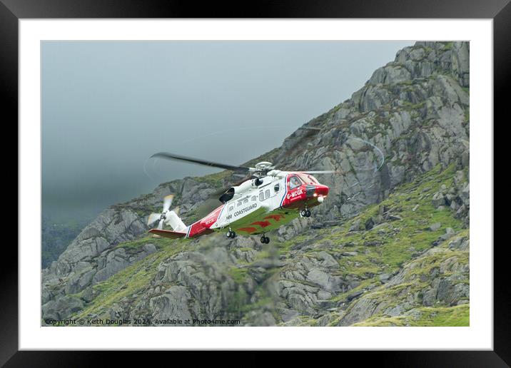 HM Coastguard Rescue Helicopter in Snowdonia Framed Mounted Print by Keith Douglas