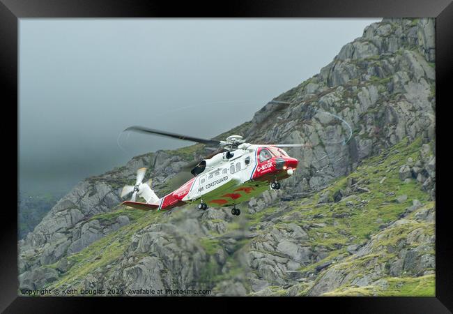 HM Coastguard Rescue Helicopter in Snowdonia Framed Print by Keith Douglas