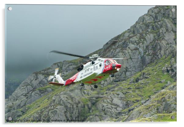 HM Coastguard Rescue Helicopter in Snowdonia Acrylic by Keith Douglas