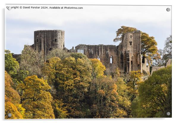 The Historic Castle of Barnard Castle in Autumn, C Acrylic by David Forster