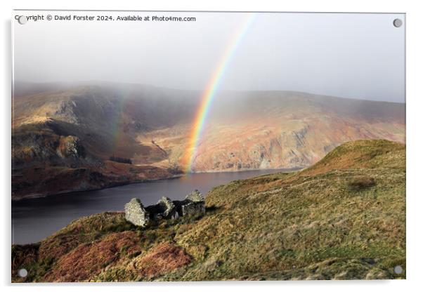 Rainbow Arching over Haweswater, Lakes District, Cumbria, UK Acrylic by David Forster