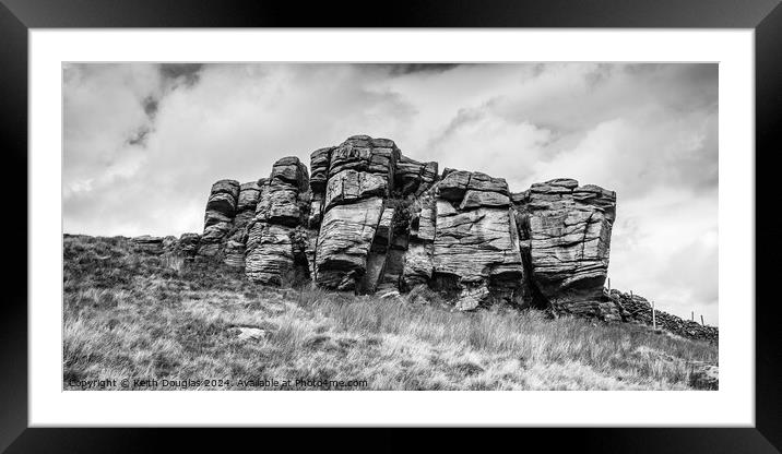 Rock outcrop in the Forest of Bowland (B/W) Framed Mounted Print by Keith Douglas