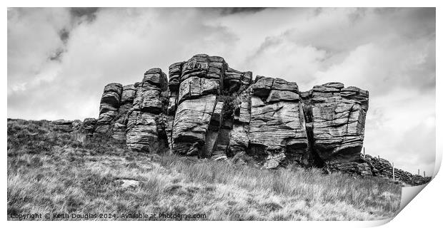 Rock outcrop in the Forest of Bowland (B/W) Print by Keith Douglas