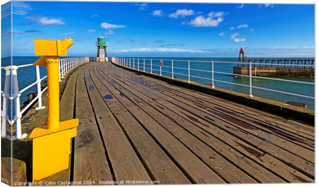 Whitby Piers - Yellow, Green, Red and Sky Blue Canvas Print by Cass Castagnoli