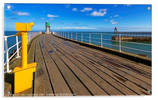 Whitby Piers - Yellow, Green, Red and Sky Blue Acrylic by Cass Castagnoli