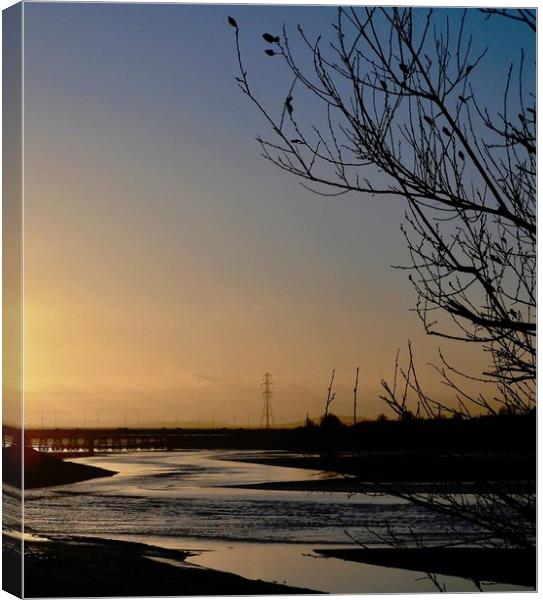 Lougher Bridge at Sunset. Canvas Print by Becky Dix