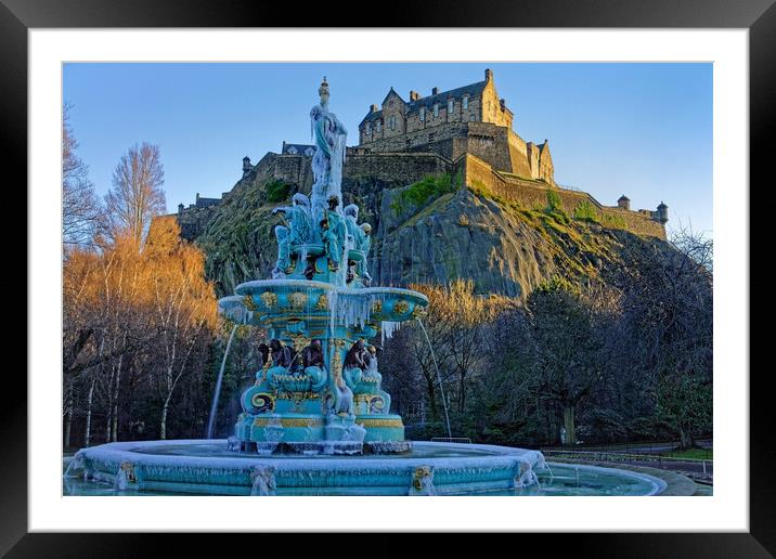 Edinburgh Castle and Ross Fountain  Framed Mounted Print by Darren Galpin