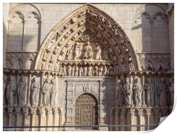 North door of the Cathedral - Burgos Print by Laszlo Konya