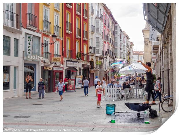 Street performer - Burgos Print by Laszlo Konya