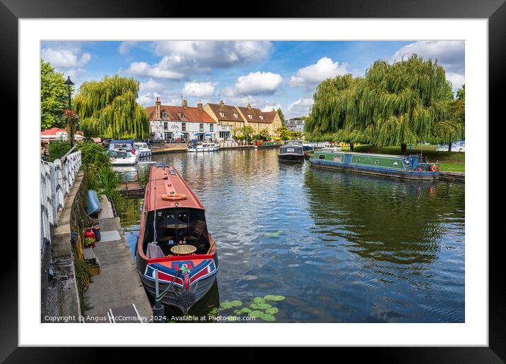 Barges moored on the River Great Ouse at Ely Framed Mounted Print by Angus McComiskey