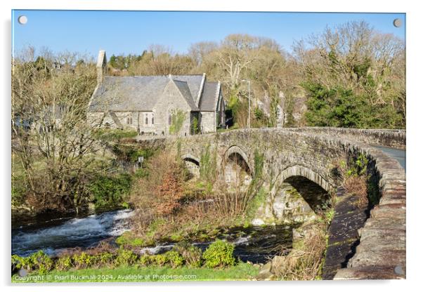 Lloyd George Village Bridge Llyn Peninsula Wales Acrylic by Pearl Bucknall