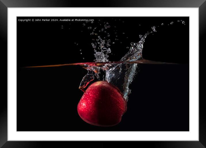 Splash Apple Framed Mounted Print by John Parker