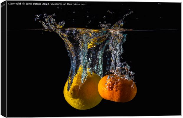 Splash Fruit Lemon and Satsuma Canvas Print by John Parker