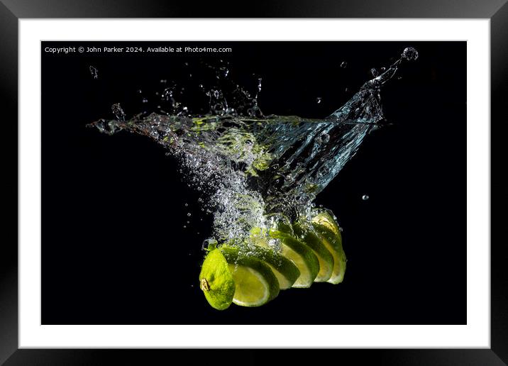 Splash Sliced Lime Framed Mounted Print by John Parker