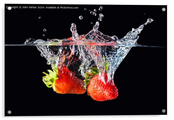 Splash Strawberries Acrylic by John Parker