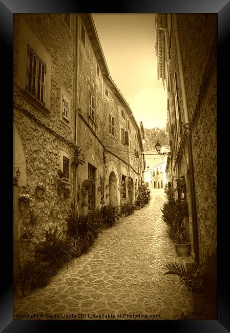 Small Street in Valldemossa, Mallorca (aged effect Framed Print by Gavin Liddle