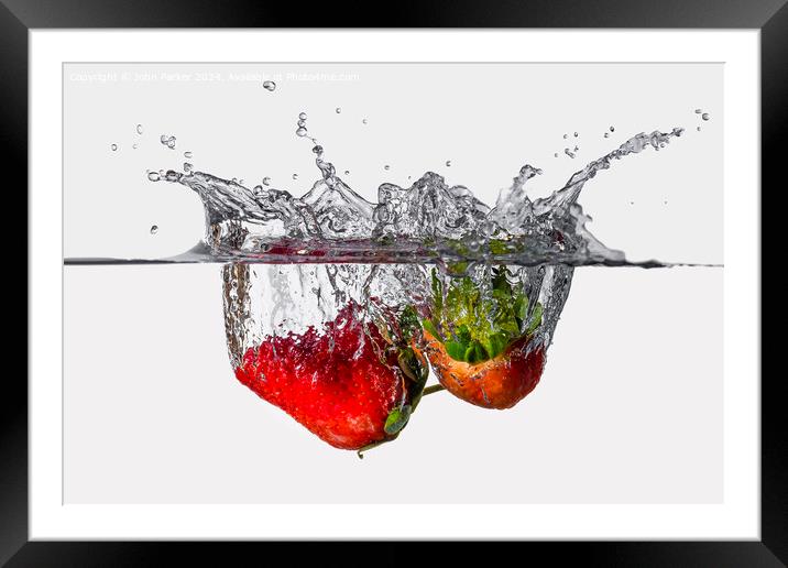 Splash Strawberries Framed Mounted Print by John Parker