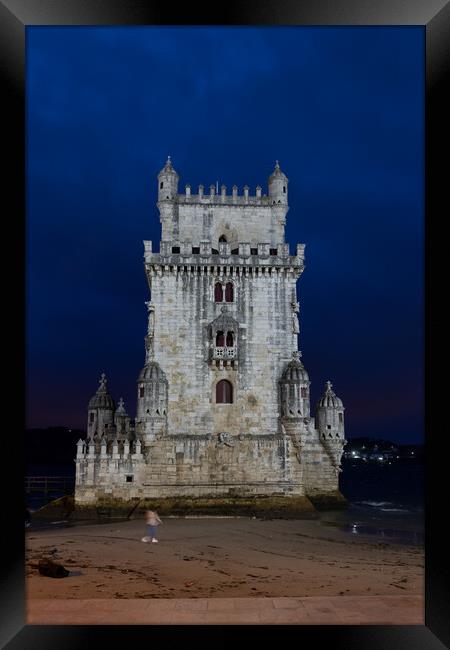 Belem Tower At Night In Lisbon Framed Print by Artur Bogacki