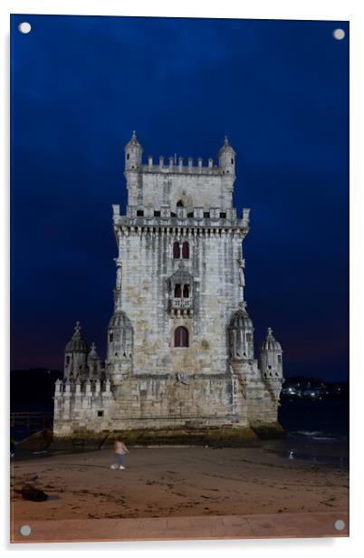 Belem Tower At Night In Lisbon Acrylic by Artur Bogacki