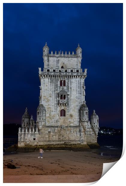 Belem Tower At Night In Lisbon Print by Artur Bogacki