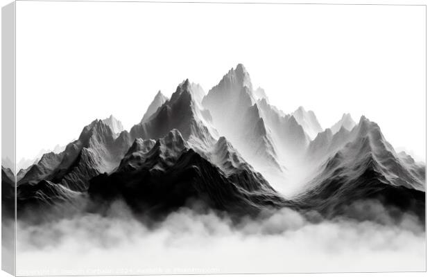 Ilustration of a mountain range in pencil, black and white background. Canvas Print by Joaquin Corbalan