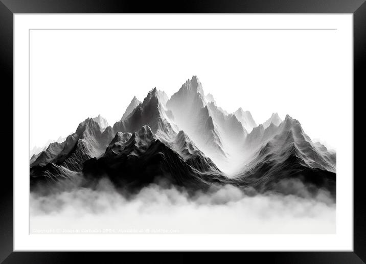 Ilustration of a mountain range in pencil, black and white background. Framed Mounted Print by Joaquin Corbalan