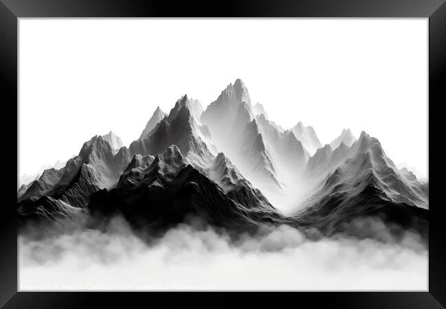 Ilustration of a mountain range in pencil, black and white background. Framed Print by Joaquin Corbalan