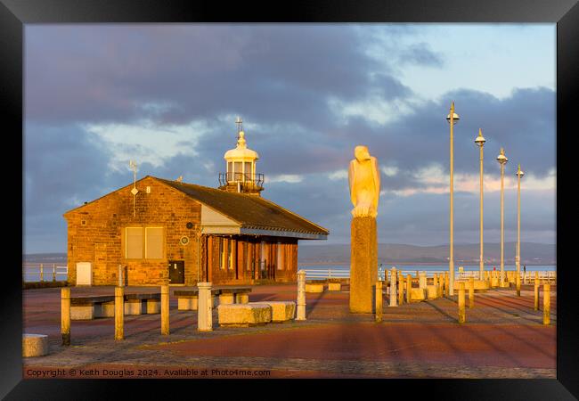 Morecambe Stone Jetty Cafe and Mythical Bird at su Framed Print by Keith Douglas