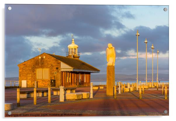 Morecambe Stone Jetty Cafe and Mythical Bird at su Acrylic by Keith Douglas