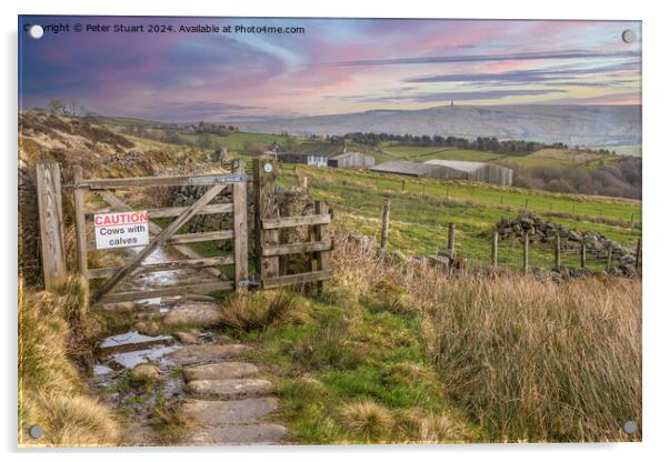 Sign above Todmorden on the Calderdale Way Acrylic by Peter Stuart