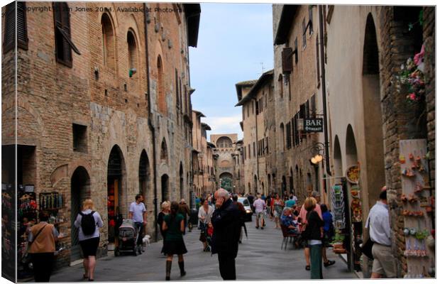 Streets of San Gimignano, Tuscany Canvas Print by Jim Jones