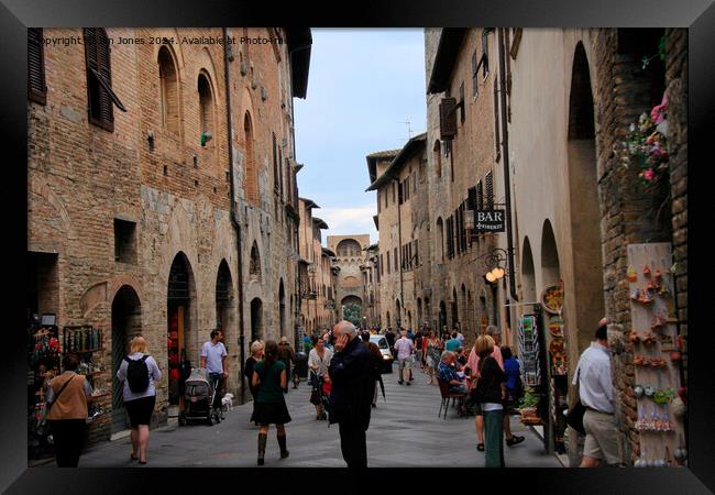 Streets of San Gimignano, Tuscany Framed Print by Jim Jones