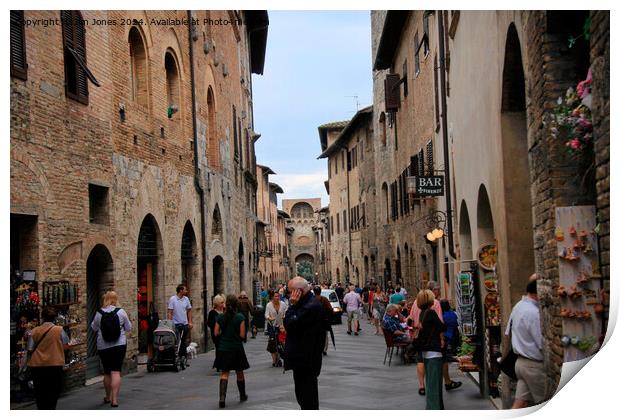 Streets of San Gimignano, Tuscany Print by Jim Jones