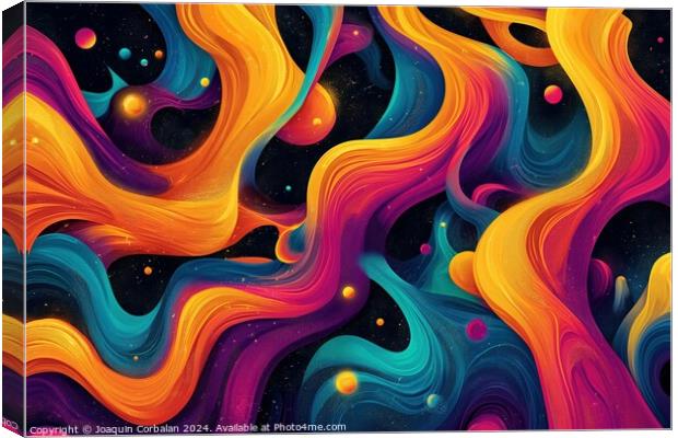 An abstract painting featuring a complex arrangement of vibrant swirls and bubbles. Canvas Print by Joaquin Corbalan
