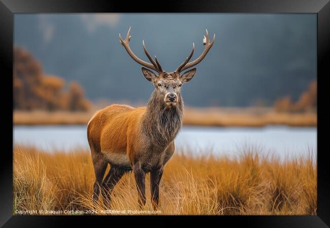 Red deer shows off its antlers on the Scottish moors. Framed Print by Joaquin Corbalan