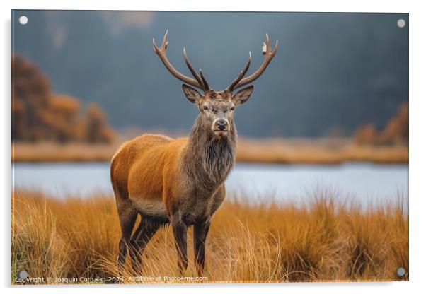 Red deer shows off its antlers on the Scottish moors. Acrylic by Joaquin Corbalan
