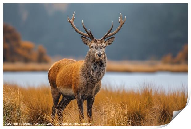 Red deer shows off its antlers on the Scottish moors. Print by Joaquin Corbalan