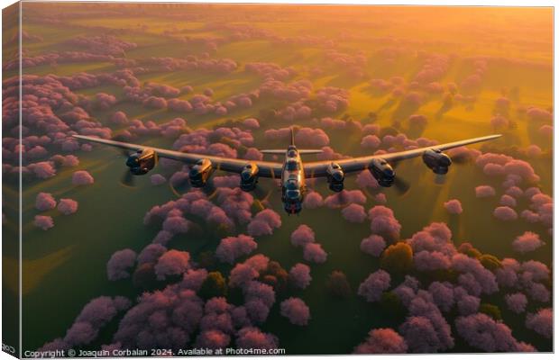 Avro Lancaster type heavy bomber, flying over the English countryside at dusk. Canvas Print by Joaquin Corbalan
