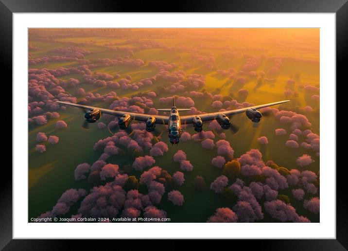 Avro Lancaster type heavy bomber, flying over the English countryside at dusk. Framed Mounted Print by Joaquin Corbalan