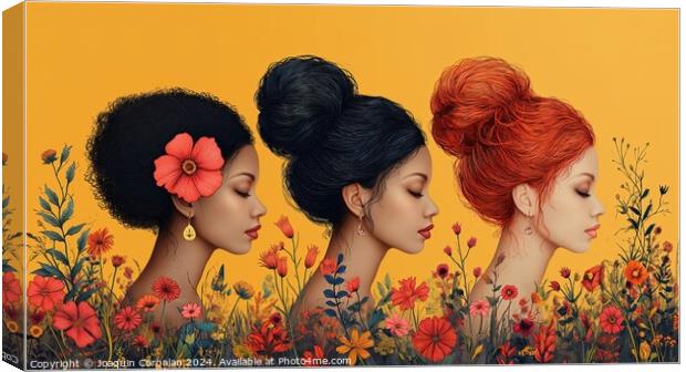 Watercolor, silhouette of several women proudly celebrating international women's day. Canvas Print by Joaquin Corbalan