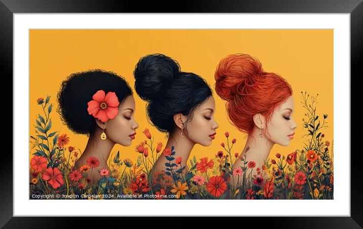 Watercolor, silhouette of several women proudly celebrating international women's day. Framed Mounted Print by Joaquin Corbalan
