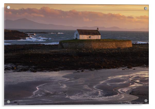 St Cwyfan's church Acrylic by Rory Trappe