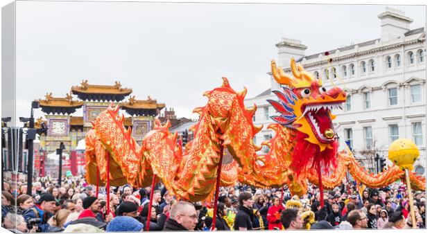Dragon dance in Liverpool Canvas Print by Jason Wells