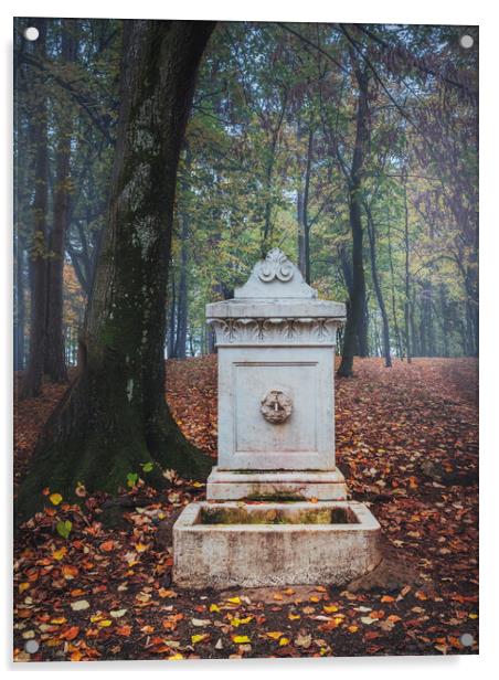 The old marble fountain in the forest on Oplenac hill in Serbia  Acrylic by Dejan Travica