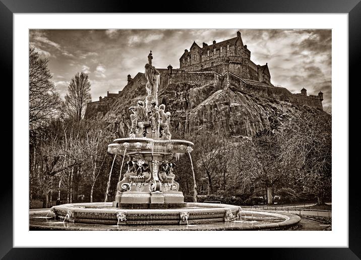 Edinburgh Castle and Ross Fountain Framed Mounted Print by Darren Galpin