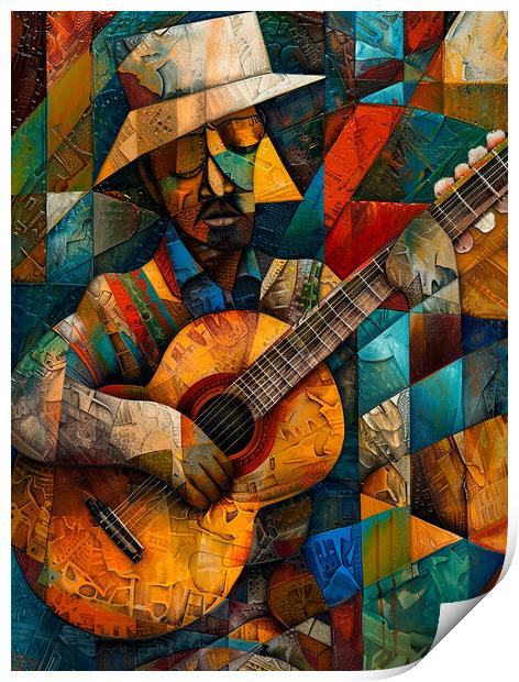 Spanish Guitarist Cubism Print by Steve Smith